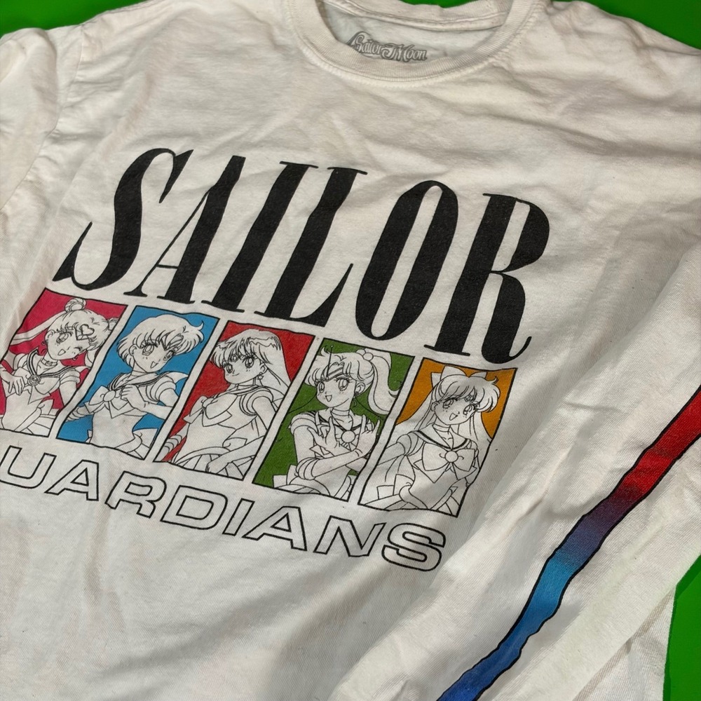 Sailor Moon Guardians Long Sleeve Shirt M White Graphic Double-Sided Anime Tee
